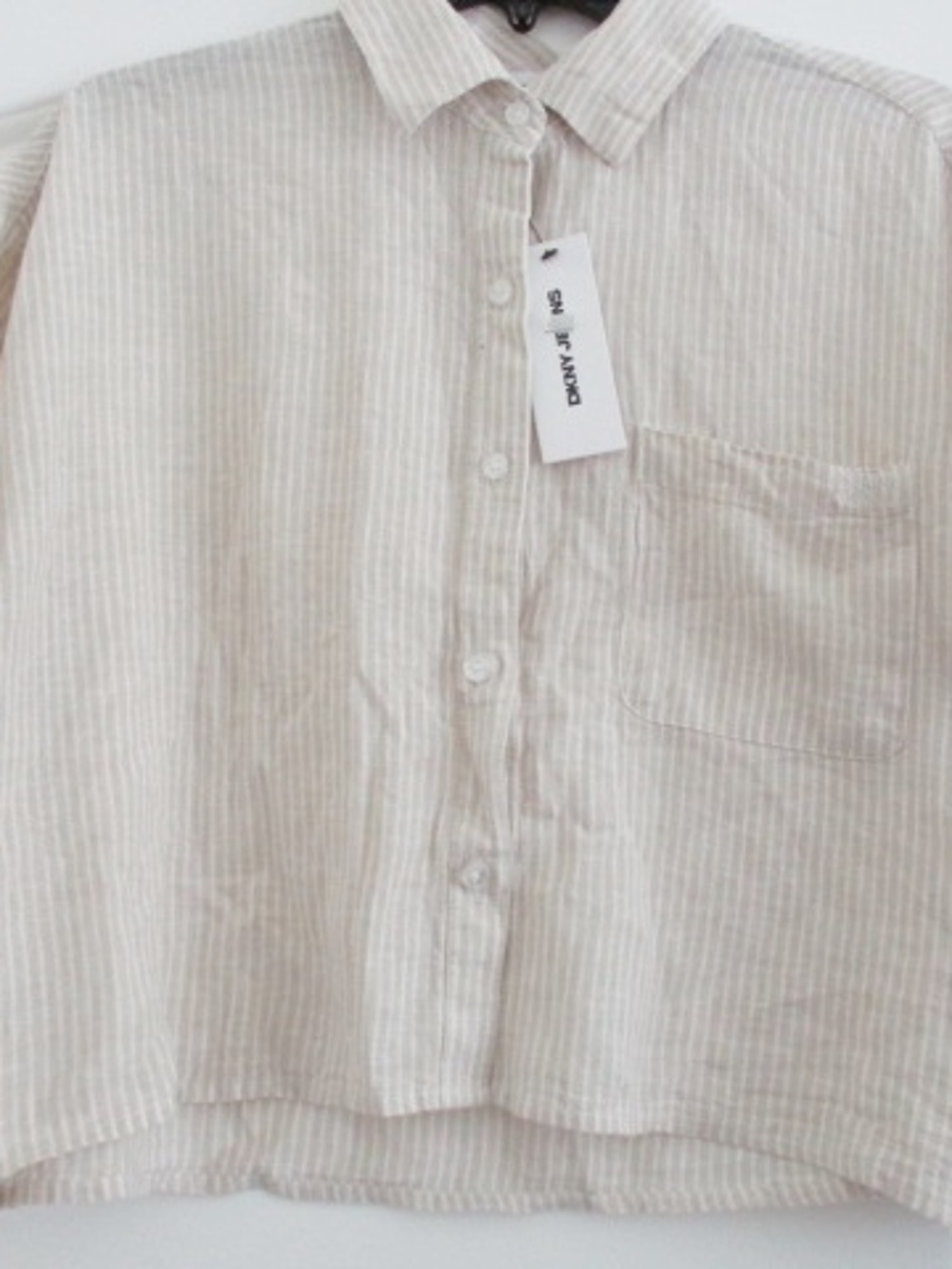 DKNY JEANS - Women Oversized Cropped Shot Sleeve Button Front One Pocket Shirt